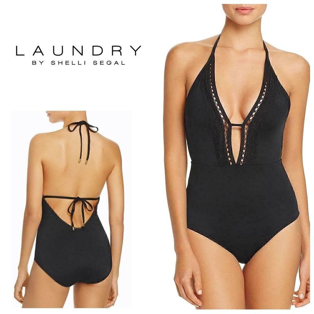 New. Laundry by Shelli Segal Black plunge swimsuit. Small. Retails $149